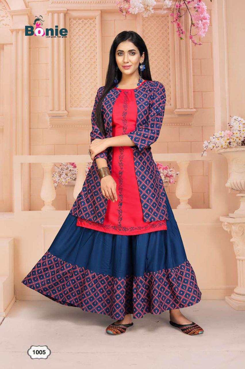 Bonie Chavi 2  Latest Fancy Regular Wear Rayon Printed Kurtis With Skirt Collection 